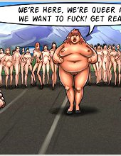 Horny cartoon girls with big tits showing off their pussies and asses at casting