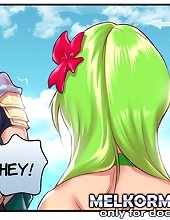 xxx cartoon porn with threesome, busty slut sucking two dicks