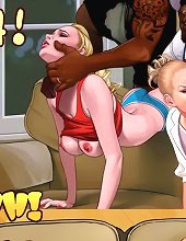 Interracial cartoon. She can't even swallow your whole load either. Let me take it first